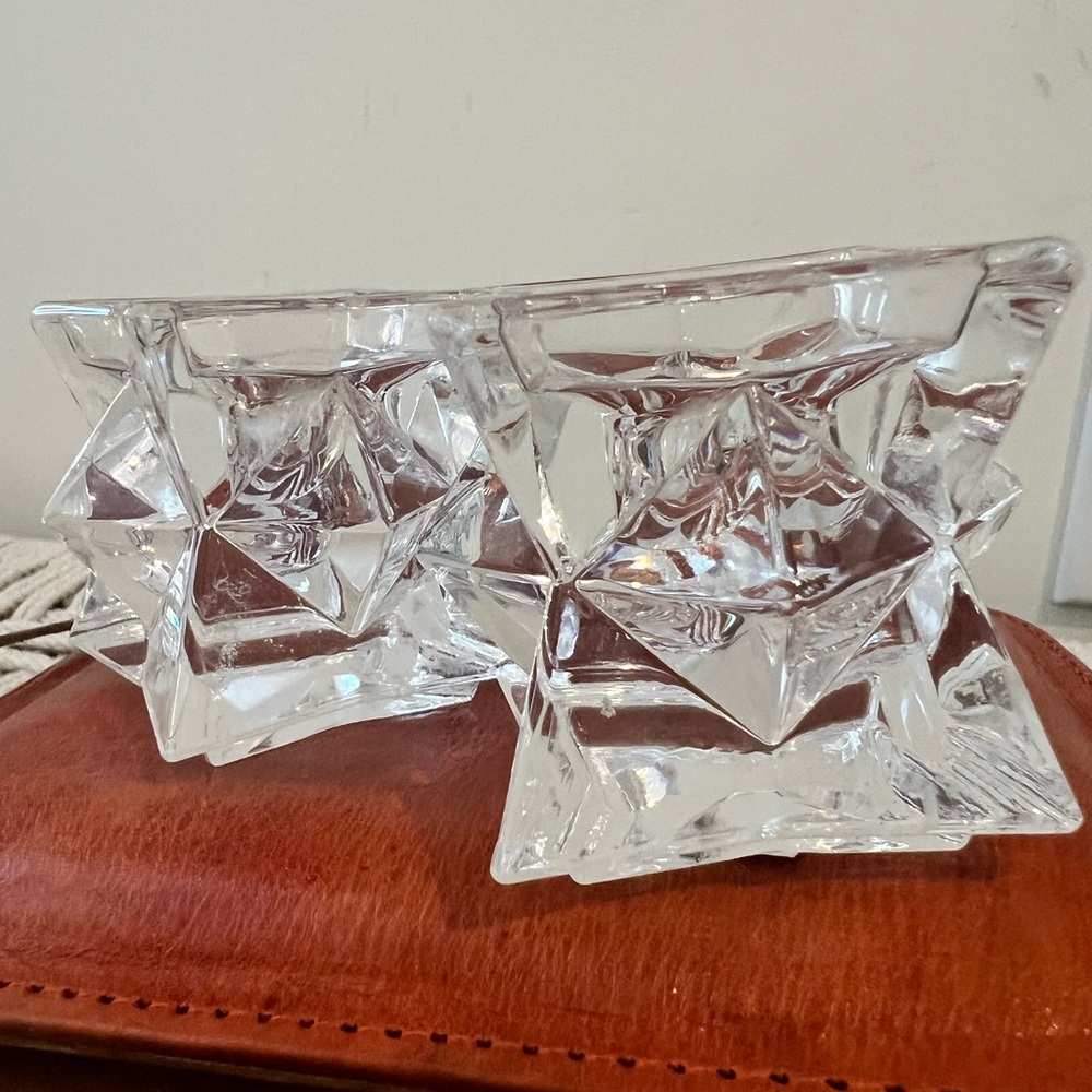 Lot of 2 St. George stackable Crystal Candle Holders 24% fine lead Crystal
